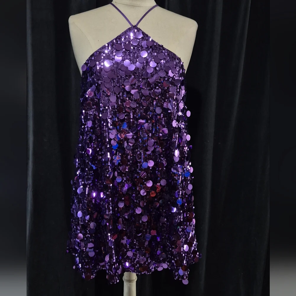 Princess Polly Purple Sequin Mini Dress - Picture 1 of 5